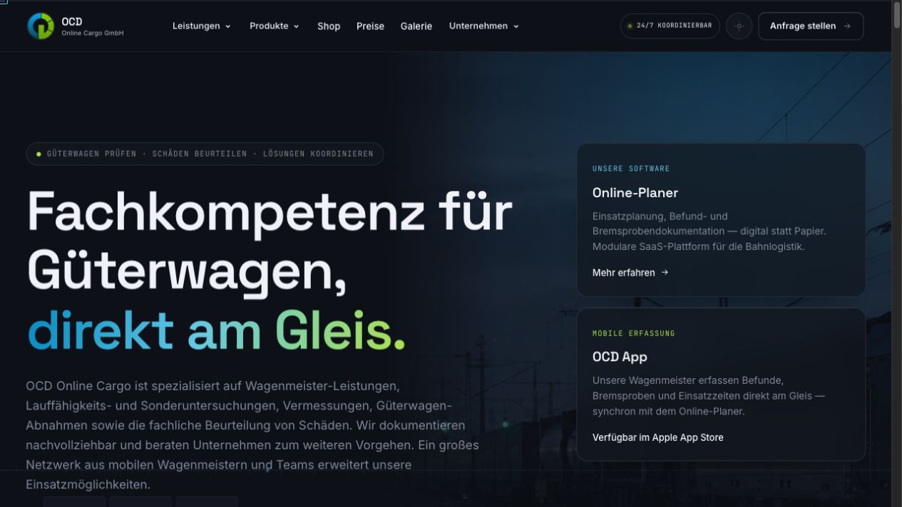 Die von mir umgesetzte Website von OCD Online Cargo